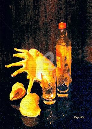 Arts numériques intitulée "Seashells, tequila,…" par Viktor Kovbunov, Œuvre d'art originale, Peinture numérique