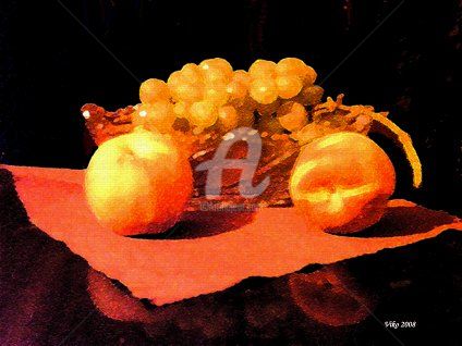 Digital Arts titled "Peaches and grape" by Viktor Kovbunov, Original Artwork, Digital Painting