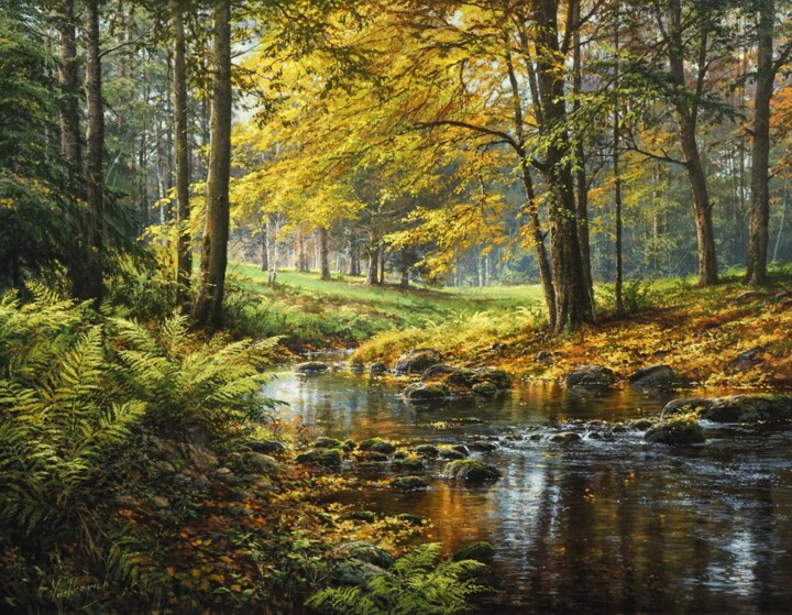 Malerei mit dem Titel "Autumn melody" von Viktar Yushkevich Yuvart, Original-Kunstwerk, Acryl