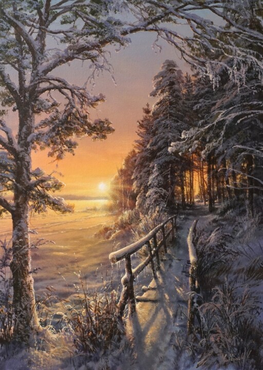제목이 "Winter evening"인 미술작품 Viktar Yushkevich Yuvart로, 원작, 아크릴