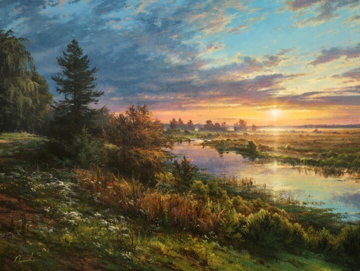 Painting titled "A warm evening" by Viktar Yushkevich Yuvart, Original Artwork, Acrylic