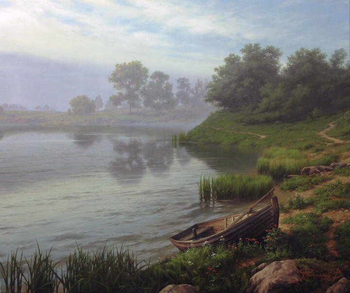 Картина под названием "Туманное утро" - Виктор Филиппов, Подлинное произведение искусства, Масло
