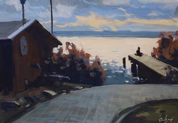 Painting titled "warmer Abend" by Viktor Grabar, Original Artwork, Gouache
