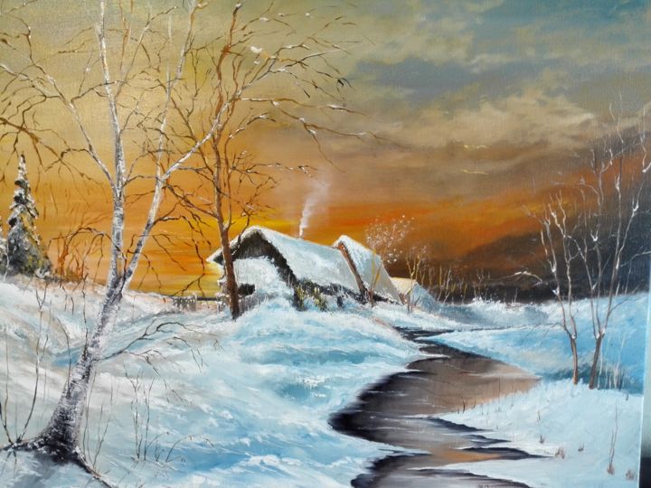 Painting titled "Зимний вечер" by Vistor Korotkov, Original Artwork, Oil