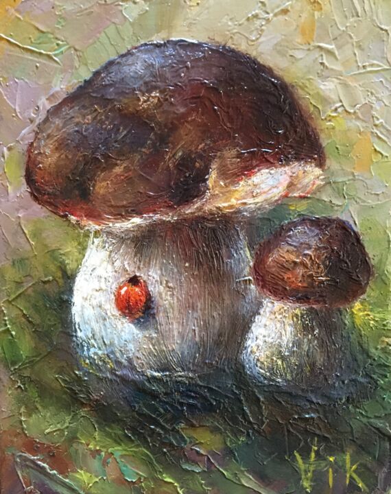 Peinture intitulée "miniature "mushroom…" par Viktor Kurson, Œuvre d'art originale, Huile
