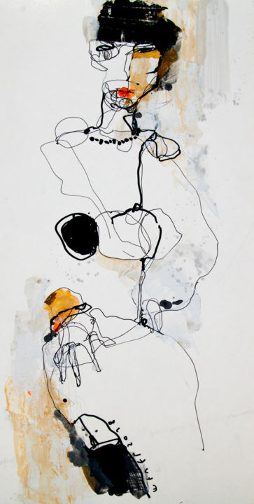 Zeichnungen mit dem Titel "Lady 3" von Viktor Sheleg, Original-Kunstwerk, Tinte