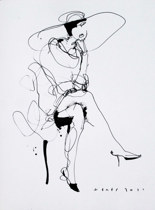 Drawing titled "Lady8" by Viktor Sheleg, Original Artwork, Ink