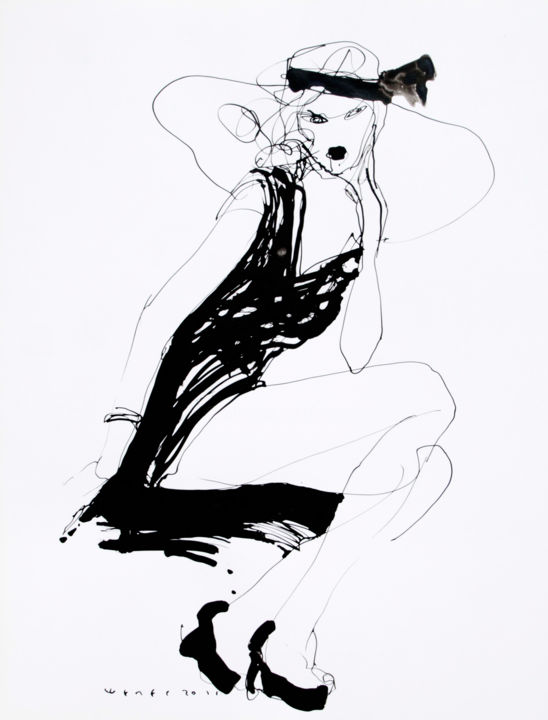 Drawing titled "Lady9" by Viktor Sheleg, Original Artwork, Ink