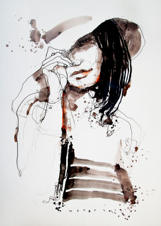 Рисунок под названием "Lady14" - Viktor Sheleg, Подлинное произведение искусства, Чернила