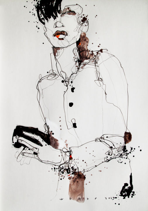 Zeichnungen mit dem Titel "Lady15" von Viktor Sheleg, Original-Kunstwerk, Tinte