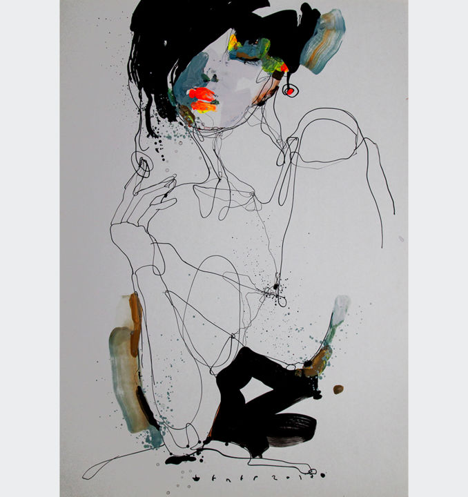 Drawing titled "Lady 25" by Viktor Sheleg, Original Artwork, Acrylic