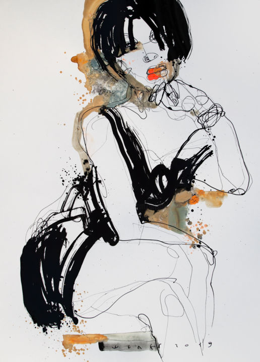 Drawing titled "Lady 26" by Viktor Sheleg, Original Artwork, Ink