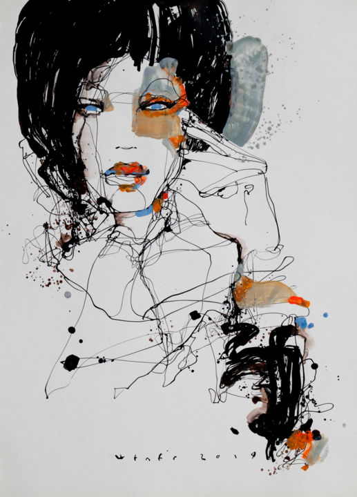 Zeichnungen mit dem Titel "Lady 30" von Viktor Sheleg, Original-Kunstwerk, Acryl