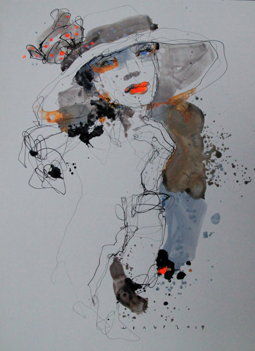 Zeichnungen mit dem Titel "Lady 36" von Viktor Sheleg, Original-Kunstwerk, Acryl