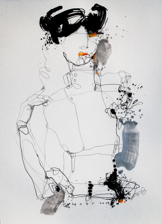 Zeichnungen mit dem Titel "Lady 37" von Viktor Sheleg, Original-Kunstwerk, Acryl