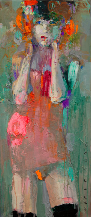 Painting titled ""Shameless Redhead"" by Viktor Sheleg, Original Artwork, Oil
