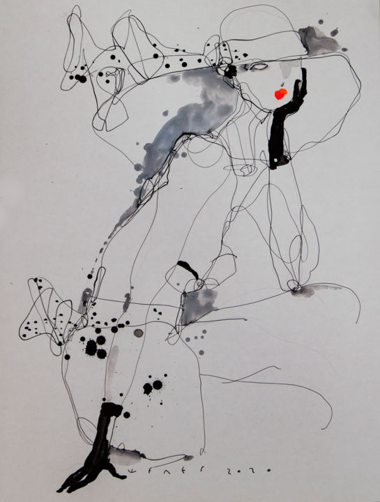 Zeichnungen mit dem Titel "Lady 38" von Viktor Sheleg, Original-Kunstwerk, Tinte