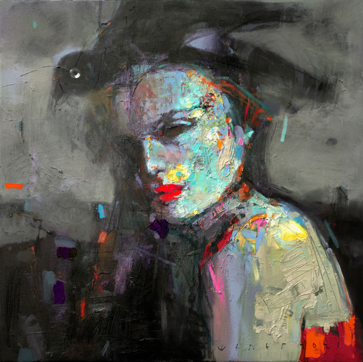 Peinture intitulée "Night Bird" par Viktor Sheleg, Œuvre d'art originale, Huile Monté sur Châssis
