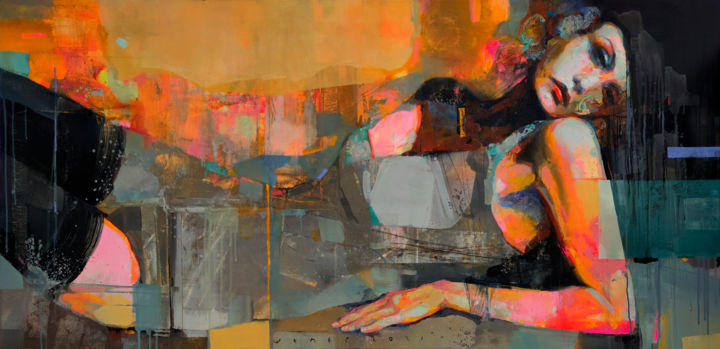 Картина под названием "Gold dust" - Viktor Sheleg, Подлинное произведение искусства, Масло Установлен на Деревянная рама для…