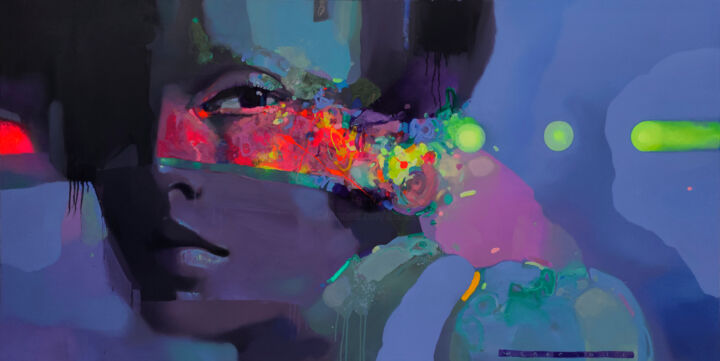 Painting titled "MoonFlower" by Viktor Sheleg, Original Art, Oil