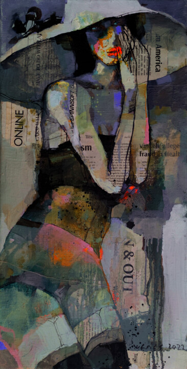 Картина под названием "LADY ONLINE" - Viktor Sheleg, Подлинное произведение искусства, Масло Установлен на Деревянная рама д…