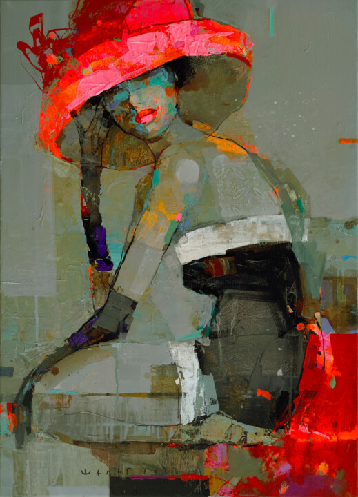 Картина под названием "Favorite hat" - Viktor Sheleg, Подлинное произведение искусства, Акрил Установлен на Деревянная рама…