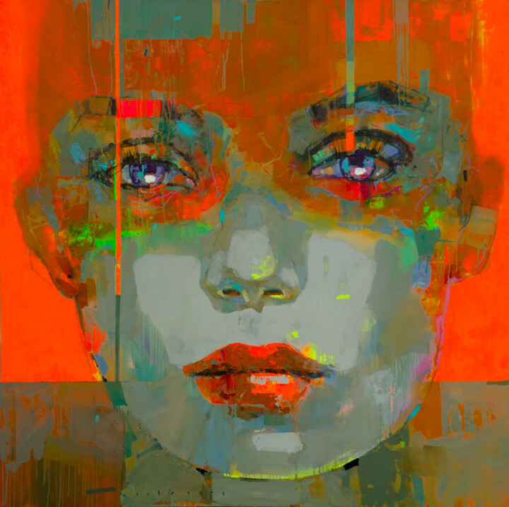 Картина под названием "FACE TO FACE" - Viktor Sheleg, Подлинное произведение искусства, Масло Установлен на Деревянная рама…