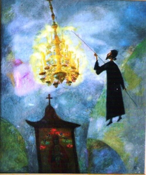 Painting titled "перед литургией" by Viktor Solodky, Original Artwork, Oil