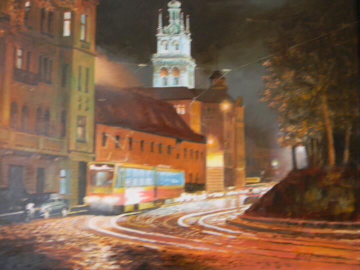 Картина под названием "Ночная улица" - Виктор Сорока, Подлинное произведение искусства, Масло