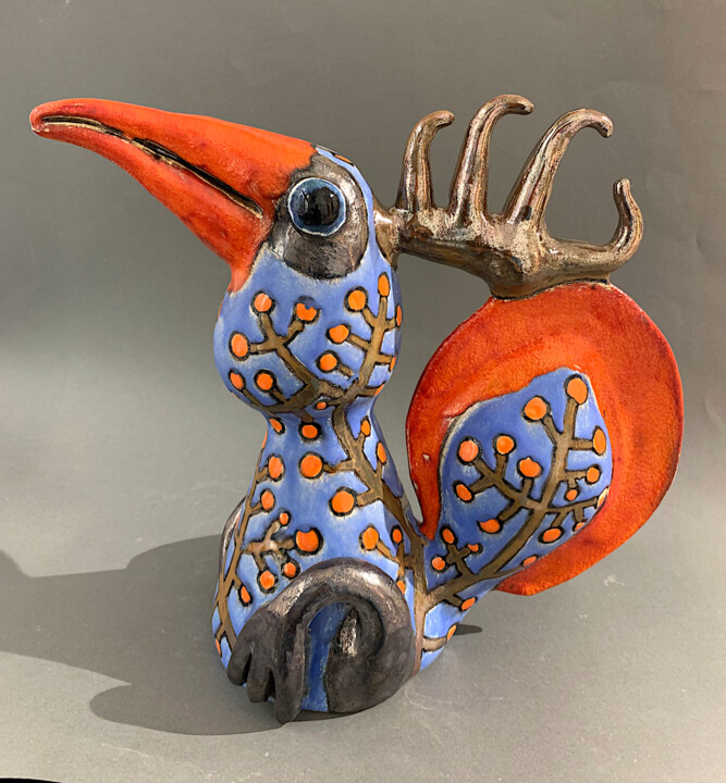 Sculpture titled "The Blue Bird (fair…" by Viktor Zuk, Original Artwork, Ceramics