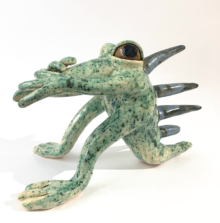 Sculpture titled "Green Dragon" by Viktor Zuk, Original Artwork, Ceramics