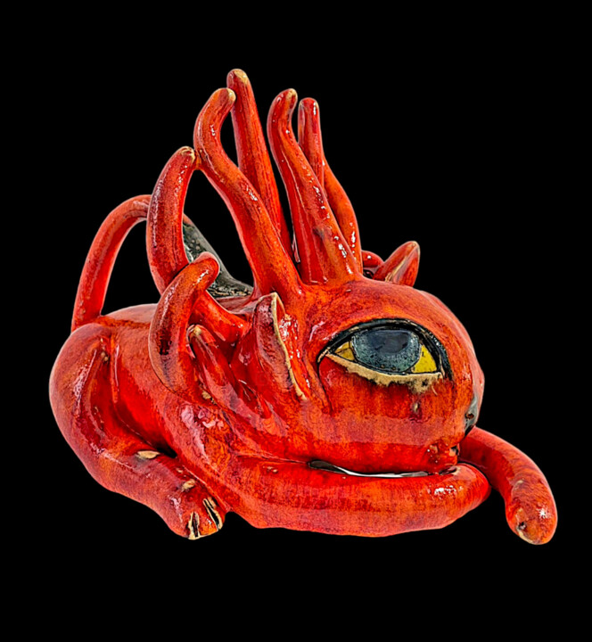 Sculpture titled "Fantasy Red Lion" by Viktor Zuk, Original Artwork, Ceramics
