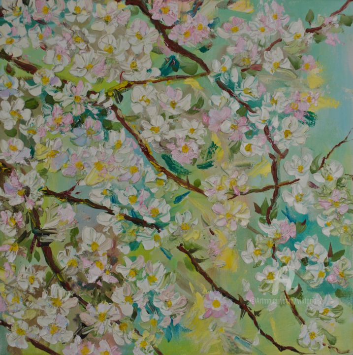 Painting titled "Spring Blossom#3" by Viktoria Ganhao, Original Artwork, Oil