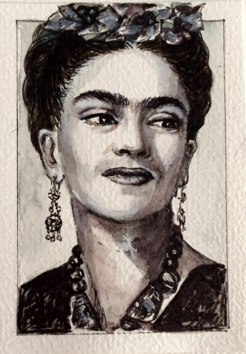 Painting titled "Portrait Frida Kahlo" by Viktoriia Gubareva, Original Artwork, Watercolor