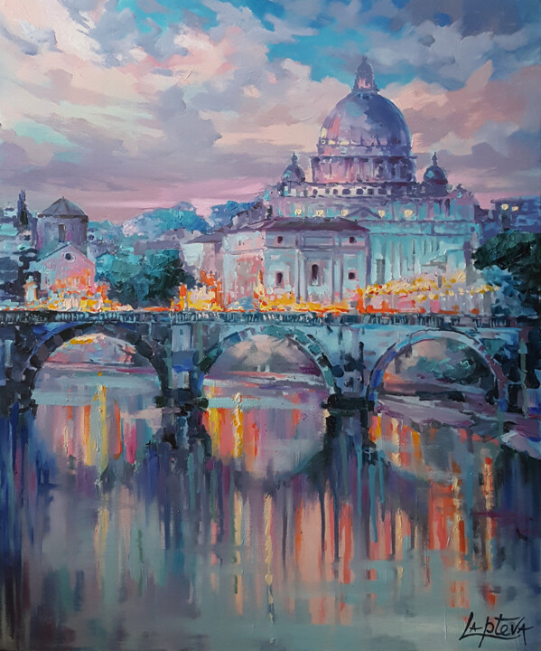 Painting titled "Evening in Rome - P…" by Viktoria Lapteva, Original Artwork, Oil Mounted on Wood Stretcher frame