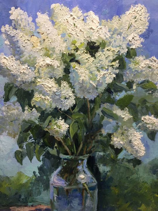 Painting titled "lilac in crystal on…" by Viktoriia Kolesnikova, Original Artwork, Oil