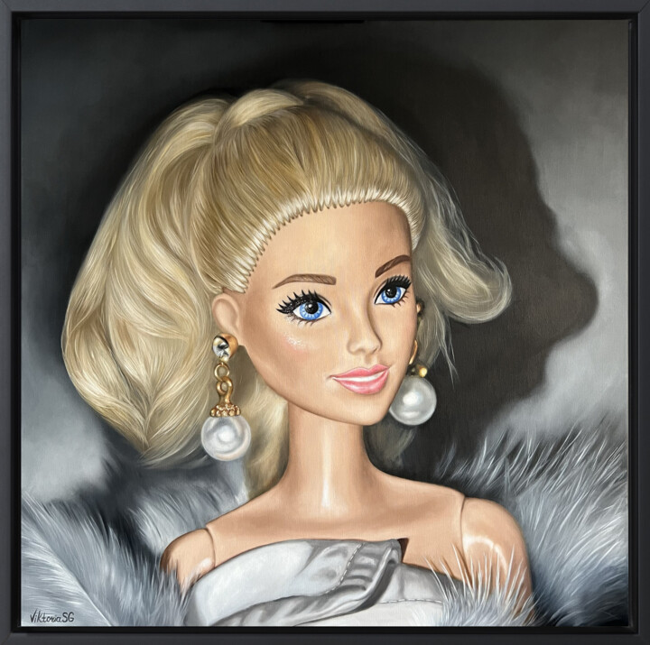 Painting titled "Barbie II" by Viktoria Sg, Original Artwork, Oil Mounted on Wood Stretcher frame