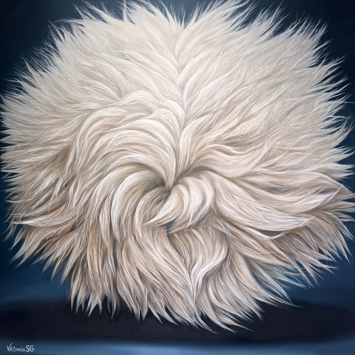 Malerei mit dem Titel "Fluffy ball" von Viktoria Sg, Original-Kunstwerk, Öl Auf Keilrahmen aus Holz montiert