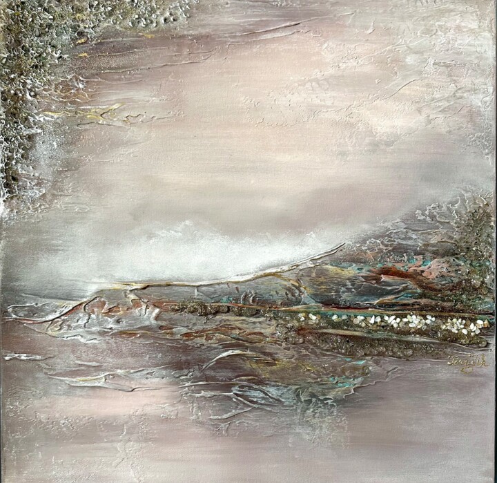 Painting titled "Textured landscape" by Viktoriia Balandina, Original Artwork, Acrylic Mounted on Wood Stretcher frame