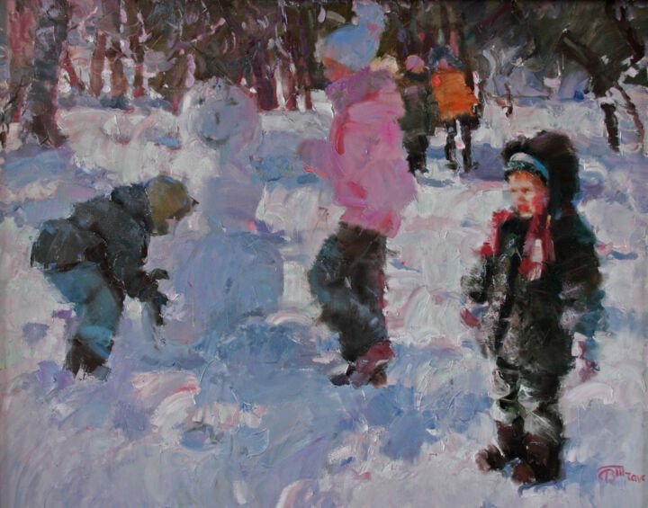 Peinture intitulée "Snowy winter" par Viktoriia Chaus, Œuvre d'art originale, Huile