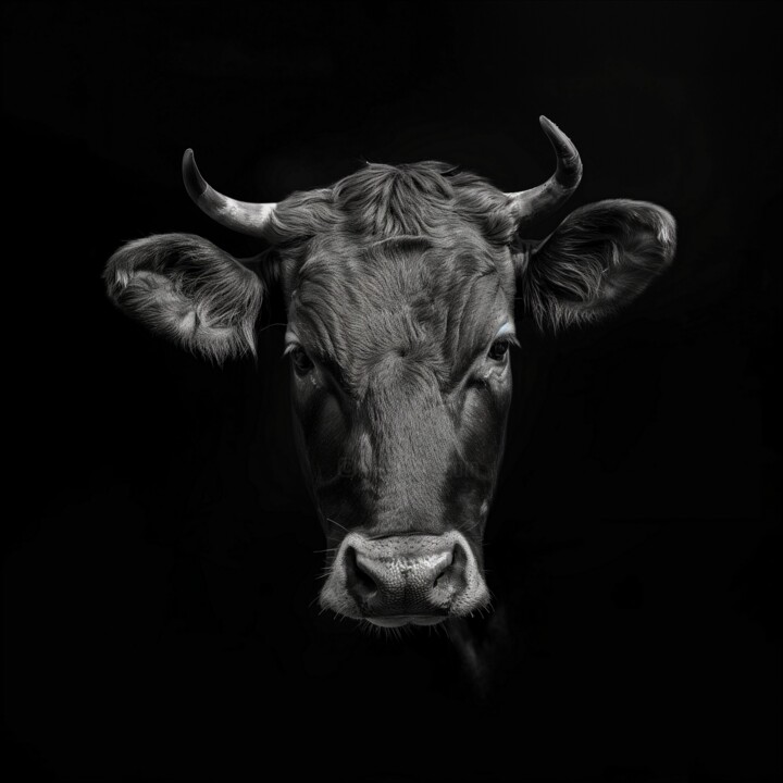 Digitale Kunst getiteld "Black Cow" door Viktoriia Gladkova, Origineel Kunstwerk, AI gegenereerde afbeelding
