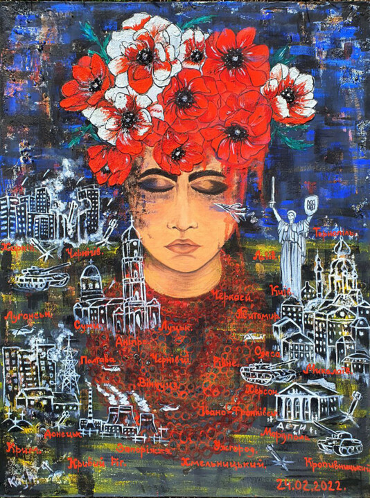 Schilderij getiteld "Because I am Ukrain…" door Viktoriia Kush, Origineel Kunstwerk, Olie