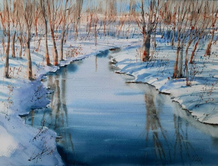 Painting titled "Warm winter" by Viktoriia Lebedynska, Original Artwork, Watercolor