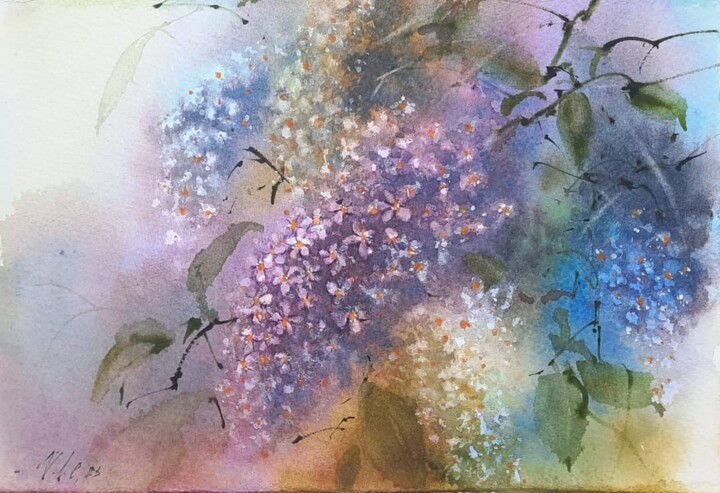 Painting titled "Bird cherry blossom" by Viktoriia Lebedynska, Original Artwork, Watercolor