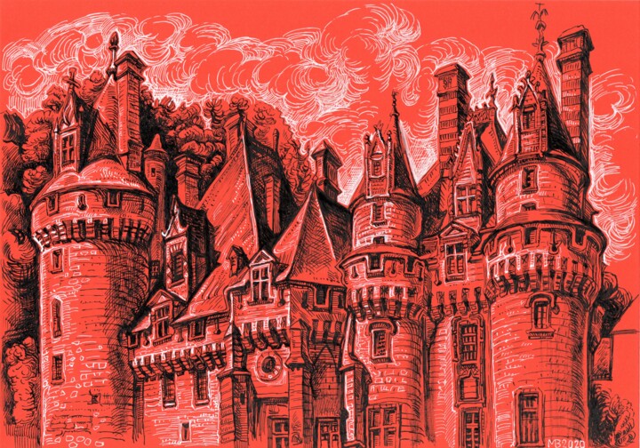 Drawing titled "Medieval castle of…" by Viktoriia Malaniuk, Original Artwork, Ink