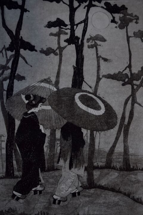「Walk in Japan」というタイトルの製版 Viktoriia Sakharovaによって, オリジナルのアートワーク, 彫刻