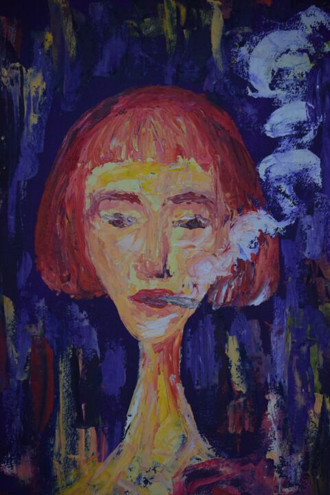 Painting titled "Girl with a cigaret…" by Viktoriia Sakharova, Original Artwork, Oil
