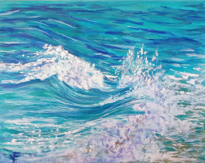 Painting titled "Ocean Wave Water Pa…" by Viktoriya Filipchenko, Original Artwork, Oil Mounted on Wood Stretcher frame