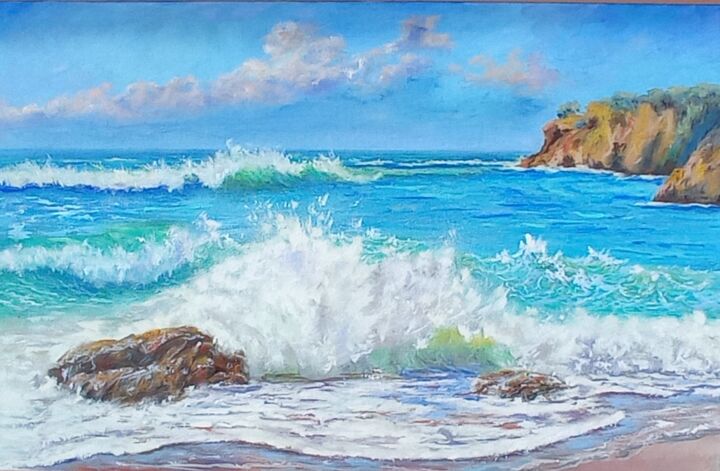 Painting titled "Virginia Beach Ocea…" by Viktoriya Filipchenko, Original Artwork, Oil Mounted on Wood Stretcher frame