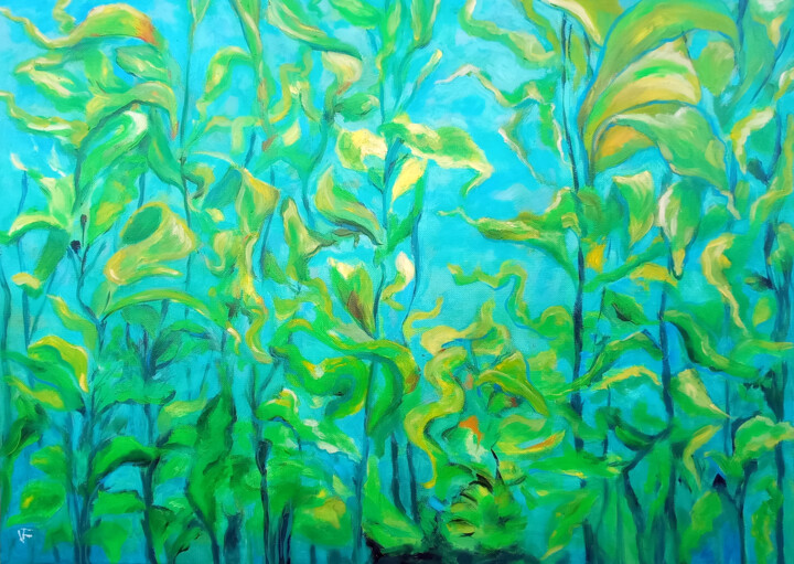 Pittura intitolato "Seaweed Painting Un…" da Viktoriya Filipchenko, Opera d'arte originale, Olio Montato su Telaio per barel…